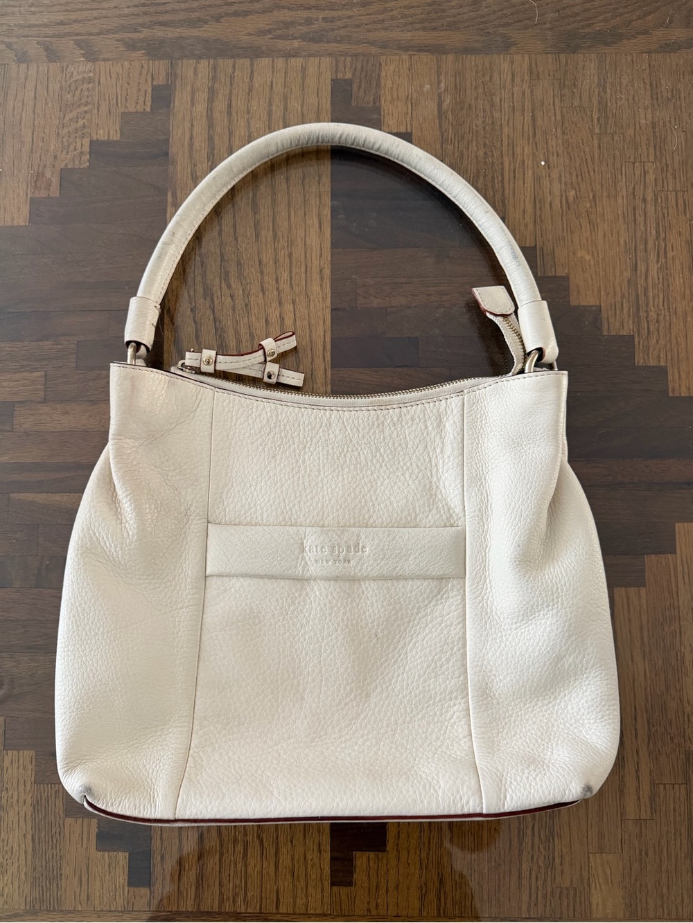 kate spade Cream Leather Pebbled Shoulder Bag
